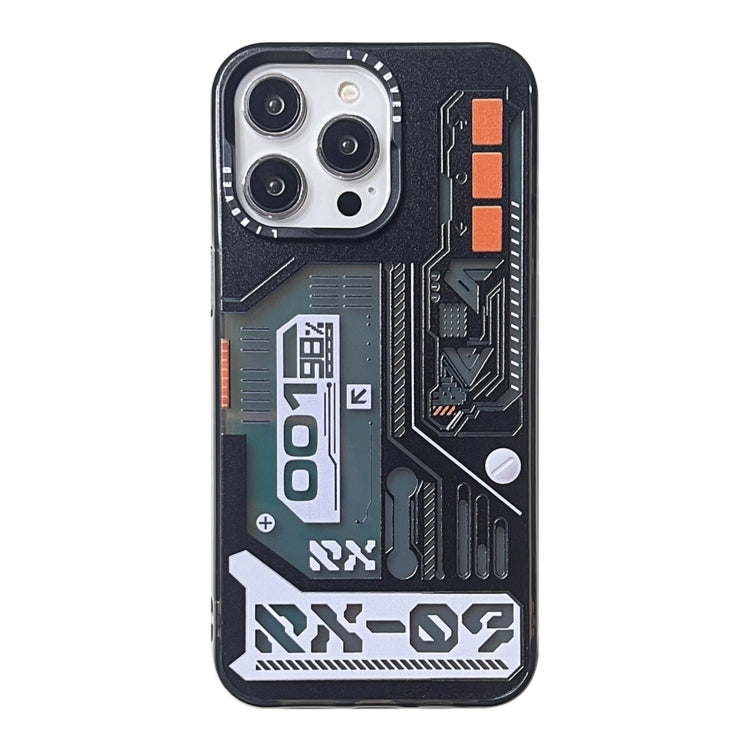 For iPhone 15 Pro Mecha Circuit Board Pattern Phone Case(Black)