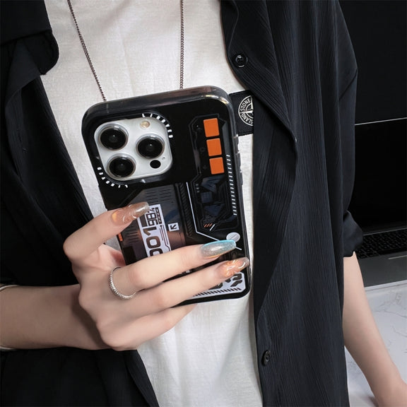 For iPhone 15 Pro Mecha Circuit Board Pattern Phone Case(Black)