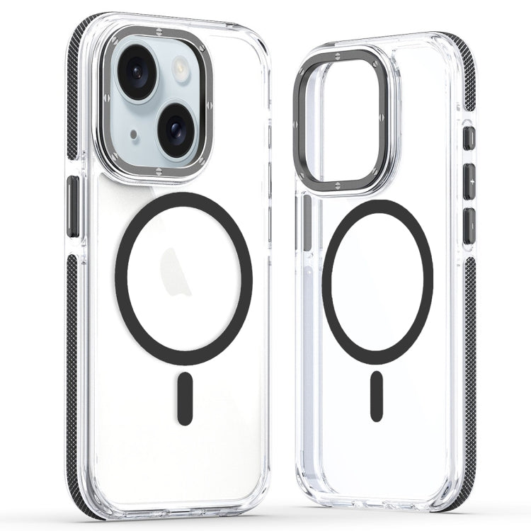 For iPhone 14 Plus Dual-Color Clear Acrylic Hybrid TPU MagSafe Phone Case(Black)