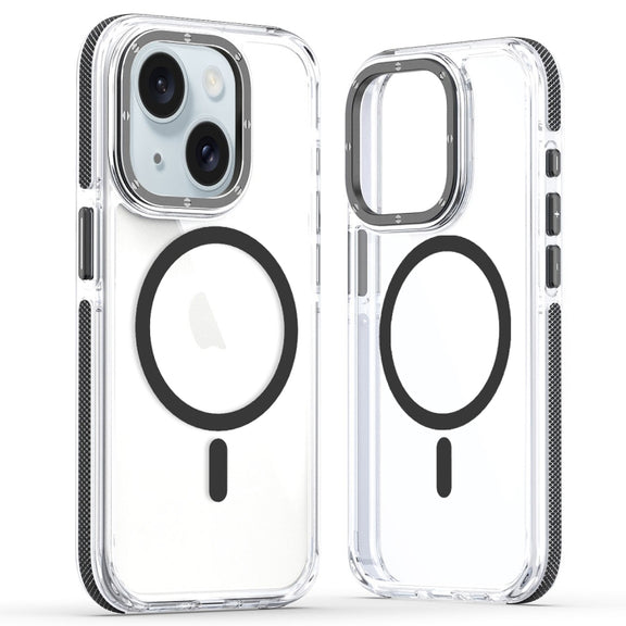 For iPhone 14 Plus Dual-Color Clear Acrylic Hybrid TPU MagSafe Phone Case(Black)