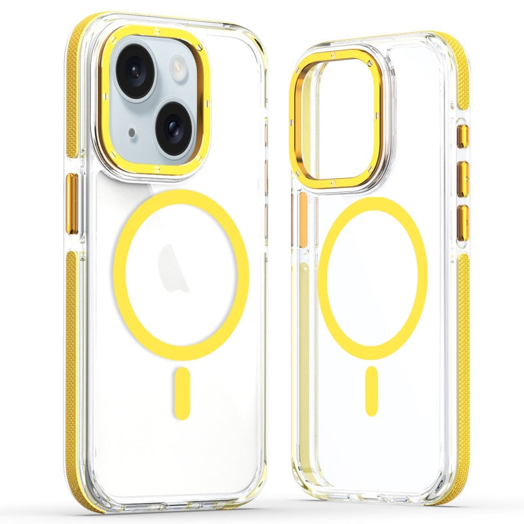 For iPhone 14 Dual-Color Clear Acrylic Hybrid TPU MagSafe Phone Case(Yellow)