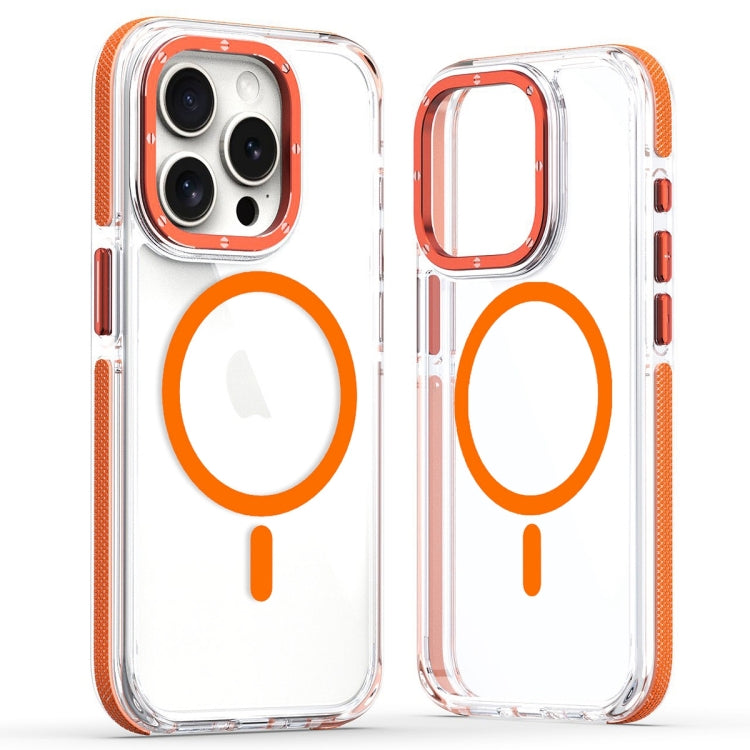 For iPhone 14 Pro Max Dual-Color Clear Acrylic Hybrid TPU MagSafe Phone Case(Orange)