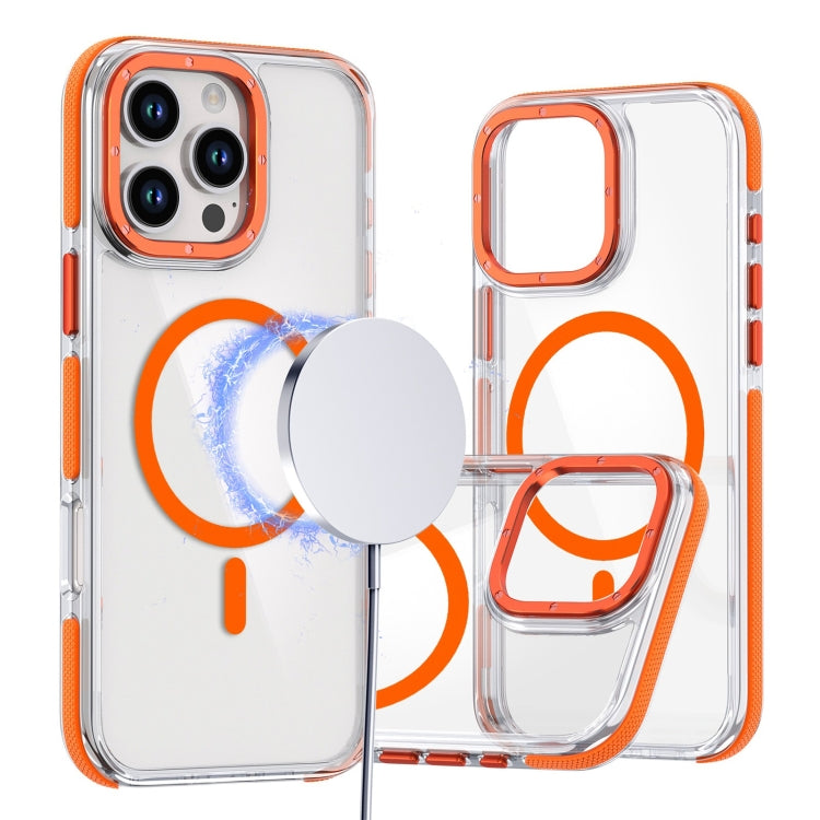 For iPhone 16 Pro Max Dual-Color Clear Acrylic Hybrid TPU MagSafe Phone Case(Orange)