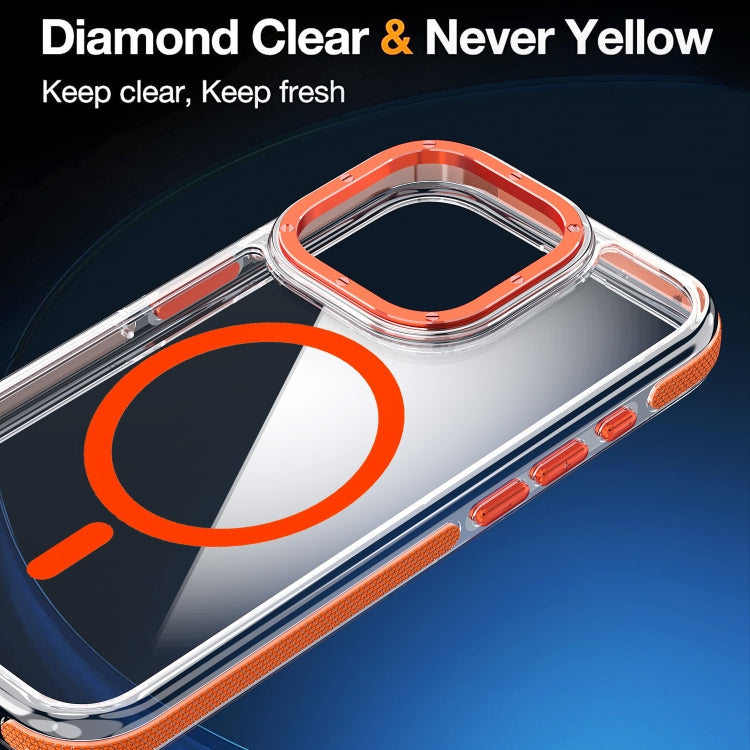 For iPhone 14 Plus Dual-Color Clear Acrylic Hybrid TPU MagSafe Phone Case(Red)