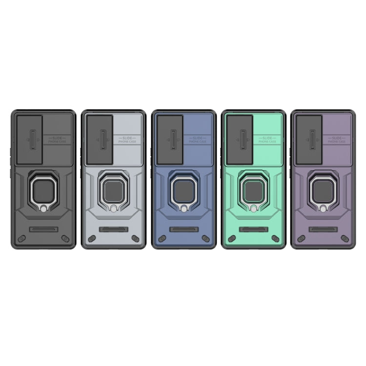 For vivo S18 5G Sliding Camshield TPU + PC Shockproof Phone Case with Holder(Grey)