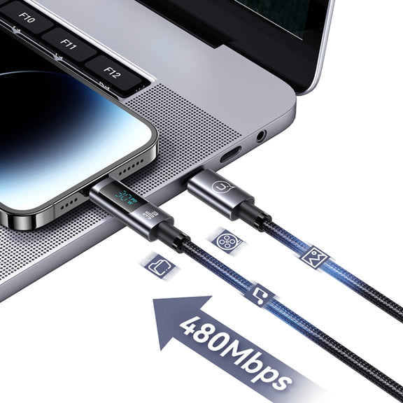 USAMS US-SJ672 Type-C To 8 Pin 30W Fast Charge Digital Display Data Cable, Length: 1.2m(Black)