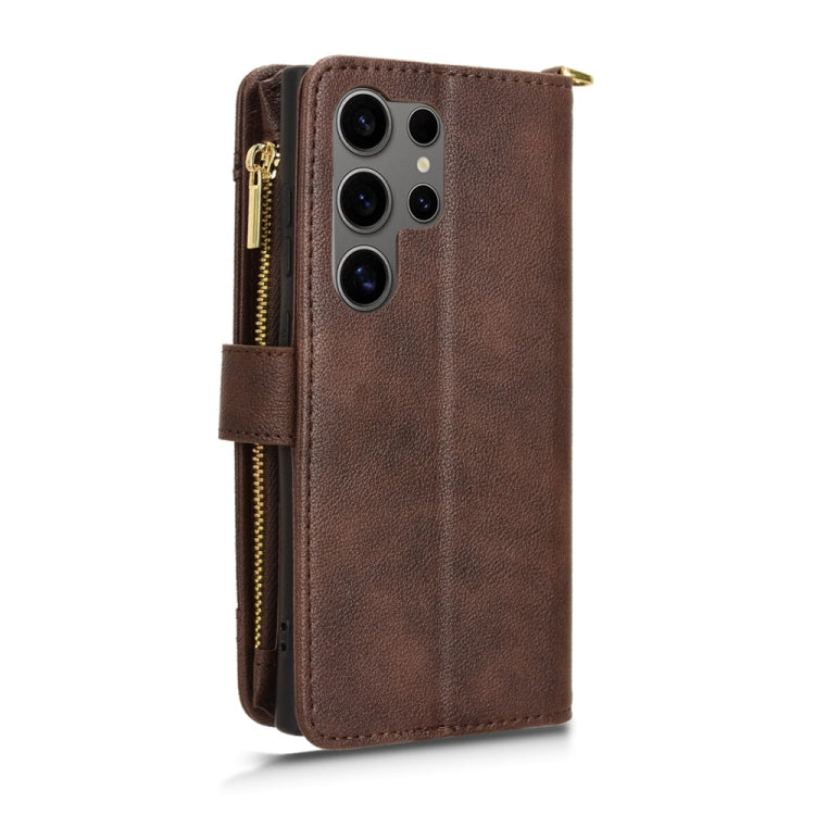 For Samsung Galaxy S24 Ultra 5G Litchi Texture Zipper Leather Phone Case(Brown)