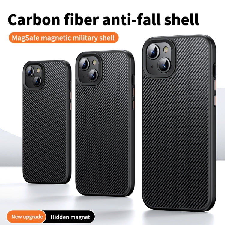 For iPhone 15 Plus MagSafe Kevlar Fiber Shockproof Phone Case(Black)