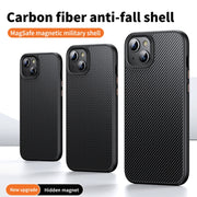 For iPhone 15 Plus MagSafe Kevlar Fiber Shockproof Phone Case(Black)