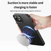 For iPhone 15 Plus MagSafe Kevlar Fiber Shockproof Phone Case(Black)
