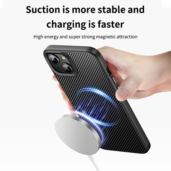 For iPhone 15 Plus MagSafe Kevlar Fiber Shockproof Phone Case(Black)