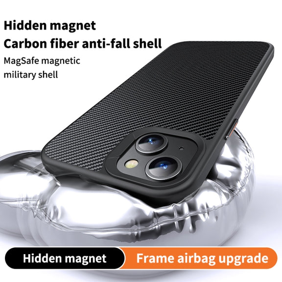 For iPhone 15 MagSafe Kevlar Fiber Shockproof Phone Case(Black)