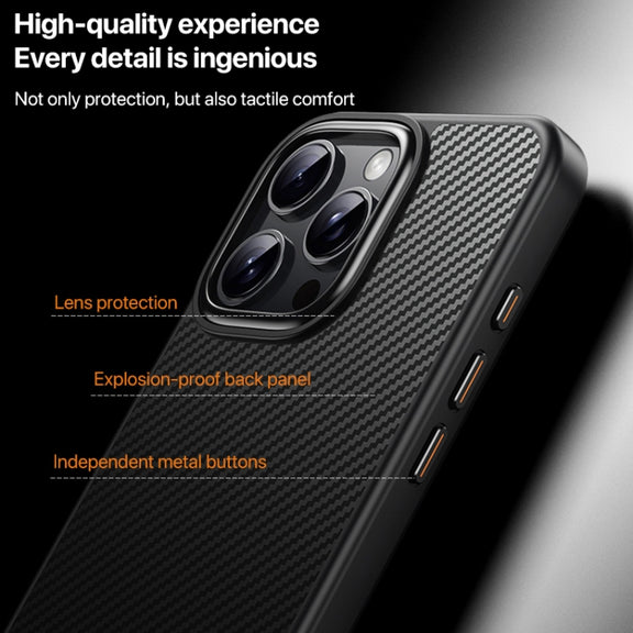 For iPhone 16 Pro Max Kevlar Fiber Shockproof MagSafe Phone Case(Black)