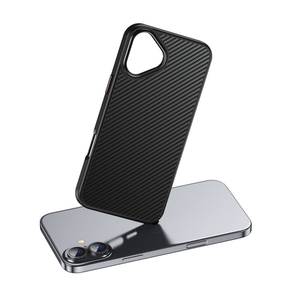 For iPhone 16 Plus Kevlar Fiber Shockproof MagSafe Phone Case(Black)
