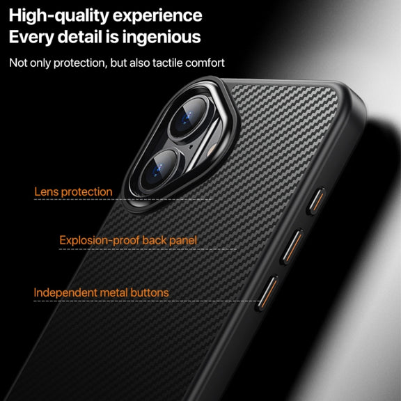 For iPhone 16 Kevlar Fiber Shockproof MagSafe Phone Case(Black)