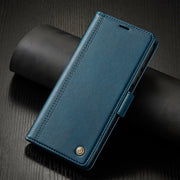 For Samsung Galaxy S24+ LC.IMEEKE Skin-friendly Card Slots Leather Phone Case(Blue)