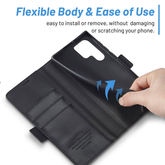 For Samsung Galaxy S24 Ultra LC.IMEEKE Skin-friendly Card Slots Leather Phone Case(Black)