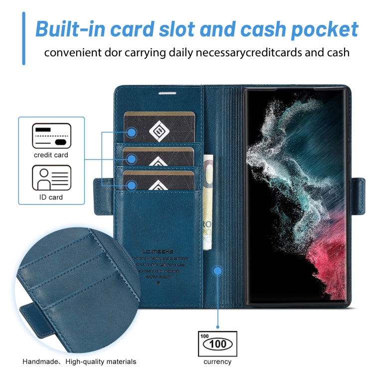 For Samsung Galaxy S24 Ultra LC.IMEEKE Skin-friendly Card Slots Leather Phone Case(Blue)