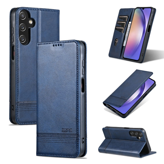 For Samsung Galaxy A25 5G AZNS Magnetic Calf Texture Flip Leather Phone Case(Dark Blue)