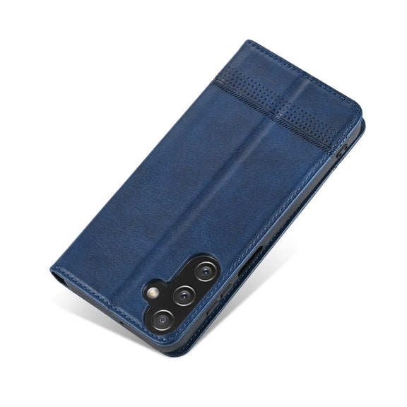 For Samsung Galaxy A25 5G AZNS Magnetic Calf Texture Flip Leather Phone Case(Dark Blue)