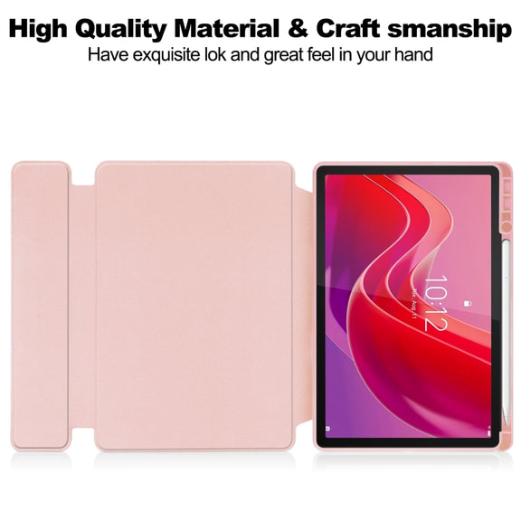 For Lenovo Tab M11/Xiaoxin Pad 11 2024 360 Rotation Transparent Smart Leather Case(Pink)