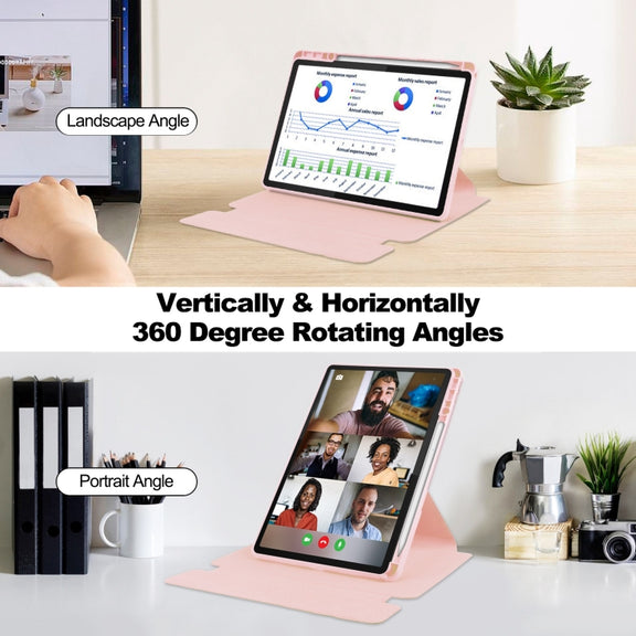 For Lenovo Tab M11/Xiaoxin Pad 11 2024 360 Rotation Transparent Smart Leather Case(Pink)