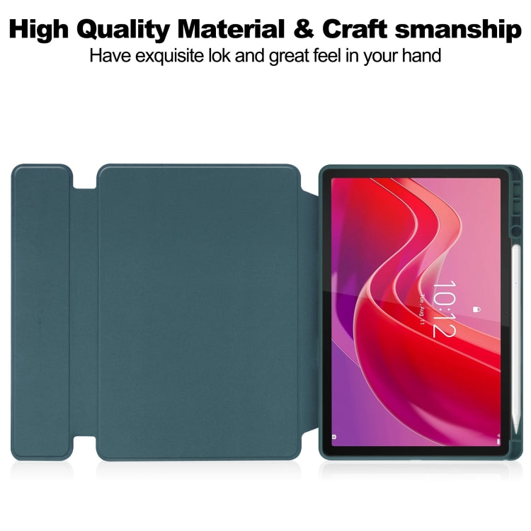 For Lenovo Tab M11/Xiaoxin Pad 11 2024 360 Rotation Transparent Smart Leather Case with Keyboard(Dark Green)