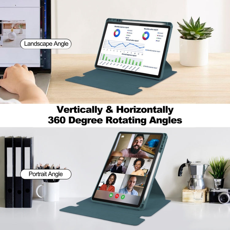 For Lenovo Tab M11/Xiaoxin Pad 11 2024 360 Rotation Transparent Smart Leather Case with Keyboard(Dark Green)