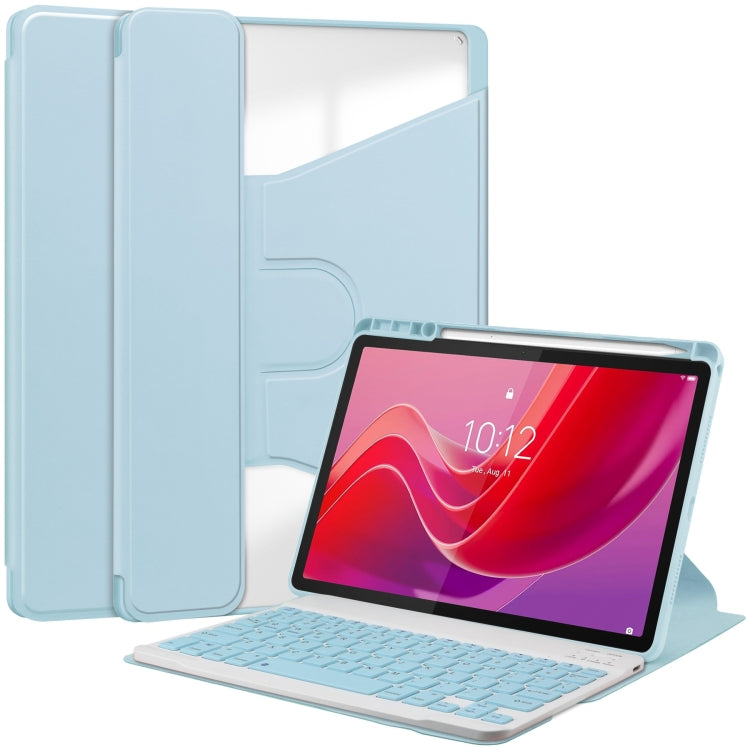 For Lenovo Tab M11/Xiaoxin Pad 11 2024 360 Rotation Transparent Smart Leather Case with Keyboard(Sky Blue)
