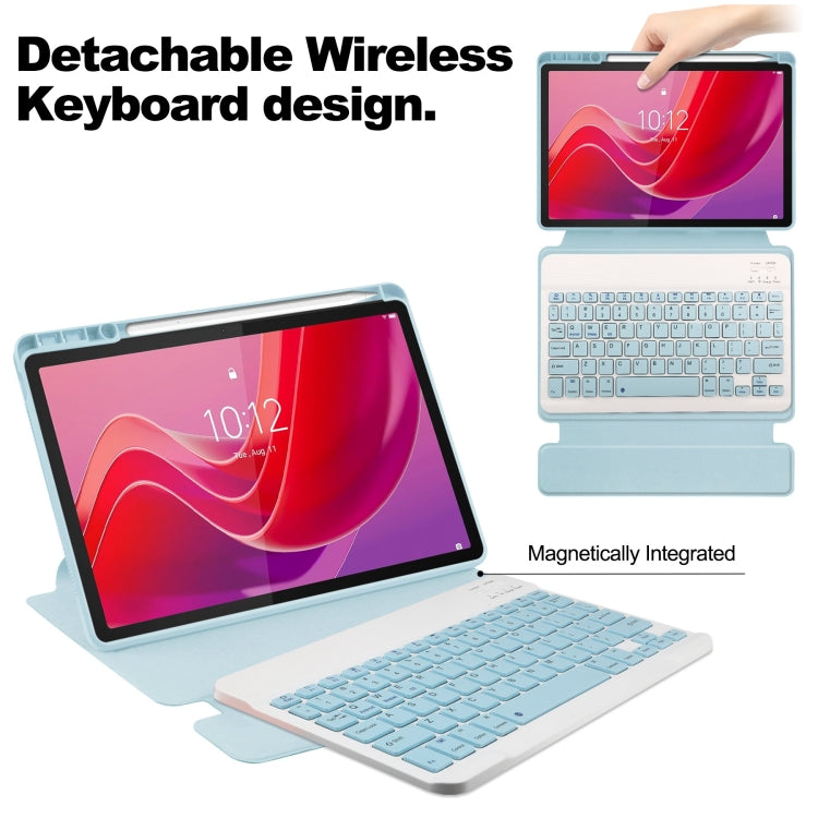 For Lenovo Tab M11/Xiaoxin Pad 11 2024 360 Rotation Transparent Smart Leather Case with Keyboard(Sky Blue)