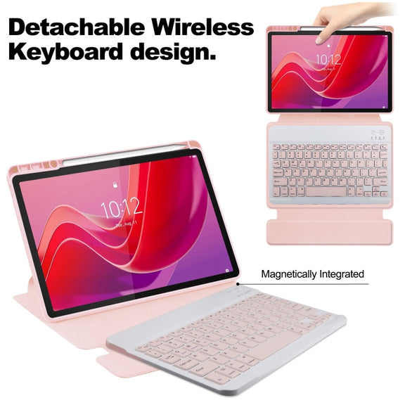 For Lenovo Tab M11/Xiaoxin Pad 11 2024 360 Rotation Transparent Smart Leather Case with Keyboard(Pink)