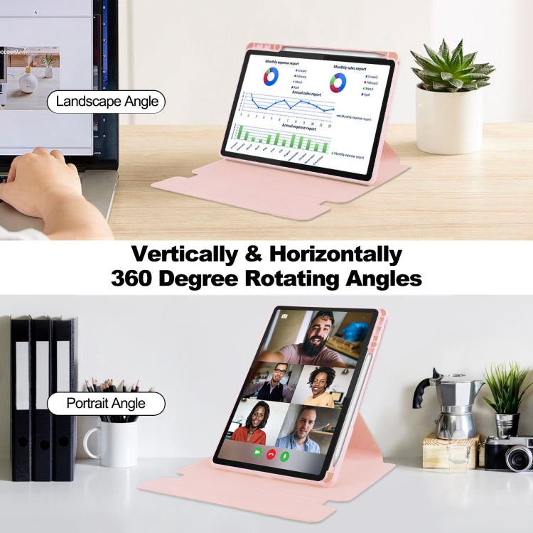 For Lenovo Tab M11/Xiaoxin Pad 11 2024 360 Rotation Transparent Smart Leather Case with Keyboard(Pink)