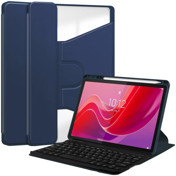 For Lenovo Tab M11/Xiaoxin Pad 11 2024 360 Rotation Transparent Smart Leather Case with Keyboard(Dark Blue)