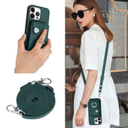 For iPhone 16 Pro Max Organ Card Bag Ring Holder Phone Case with Long Lanyard(Green)
