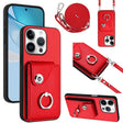 For iPhone 16 Pro Organ Card Bag Ring Holder Phone Case with Long Lanyard(Red) - iPhone 16 Pro Cases by PMC TechLife | Online Shopping South Africa | PMC TechLife | Buy Now Pay Later Mobicred