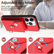 For iPhone 16 Pro Organ Card Bag Ring Holder Phone Case with Long Lanyard(Red)