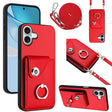 For iPhone 16 Plus Organ Card Bag Ring Holder Phone Case with Long Lanyard(Red) - iPhone 16 Plus Cases by PMC TechLife | Online Shopping South Africa | PMC TechLife | Buy Now Pay Later Mobicred