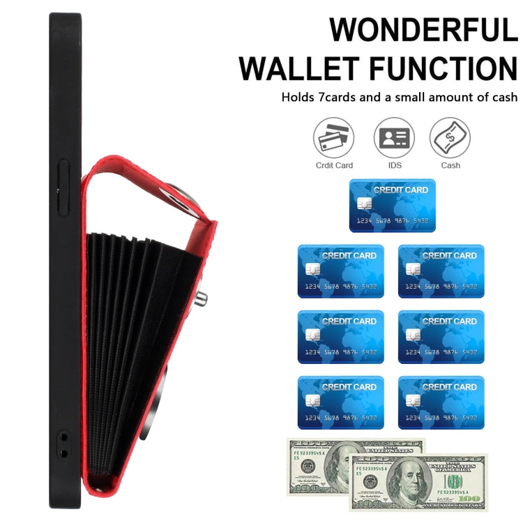 For iPhone 16 Plus Organ Card Bag Ring Holder Phone Case with Long Lanyard(Red)
