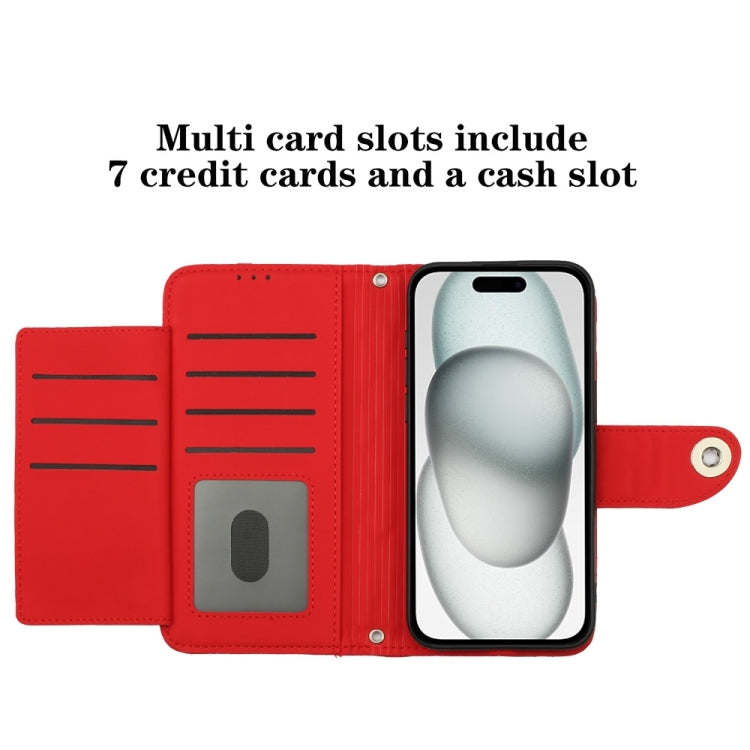 For iPhone 16 Pro Max Rhombic Texture Flip Leather Phone Case with Lanyard(Red)