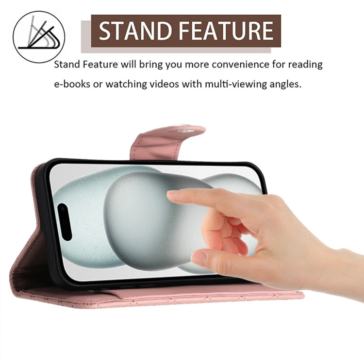 For iPhone 16 Plus Rhombic Texture Flip Leather Phone Case with Lanyard(Coral Pink)