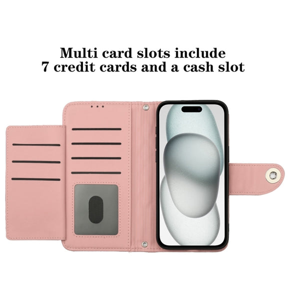 For iPhone 16 Plus Rhombic Texture Flip Leather Phone Case with Lanyard(Coral Pink)