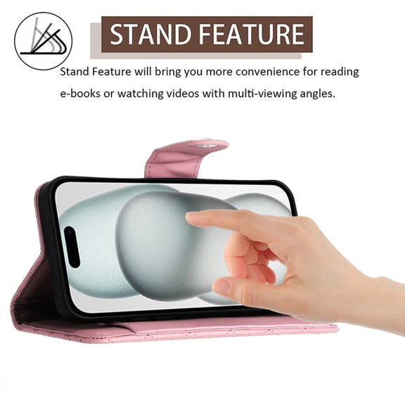 For iPhone 16 Rhombic Texture Flip Leather Phone Case with Lanyard(Pink)