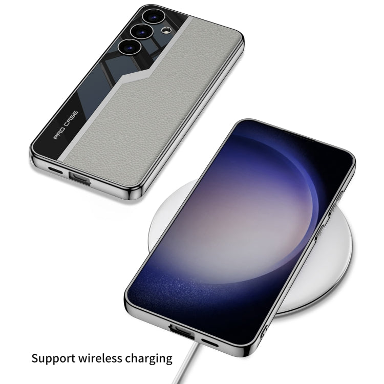 For For Samsung Galaxy S24+ 5G GKK Plating TPU + Leather Supercar Full Coverage Phone Case(Grey)