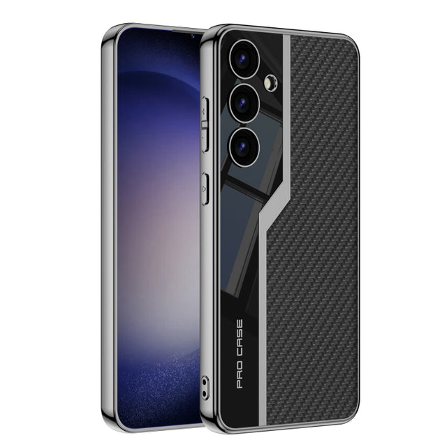 For For Samsung Galaxy S24+ 5G GKK Plating TPU + Leather Supercar Full Coverage Phone Case(Carbon Fiber)