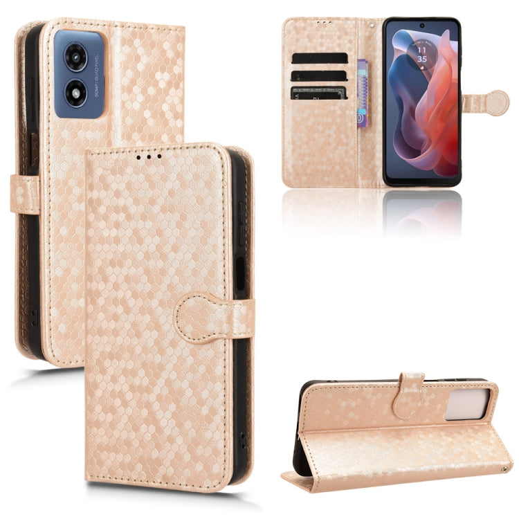 For Motorola Moto G Play 4G 2024 Honeycomb Dot Texture Leather Phone Case(Gold)