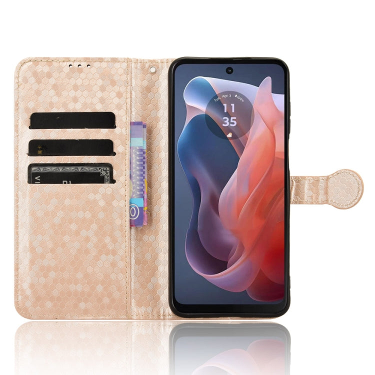 For Motorola Moto G Play 4G 2024 Honeycomb Dot Texture Leather Phone Case(Gold)