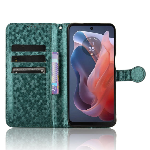 For Motorola Moto G Play 4G 2024 Honeycomb Dot Texture Leather Phone Case(Green)