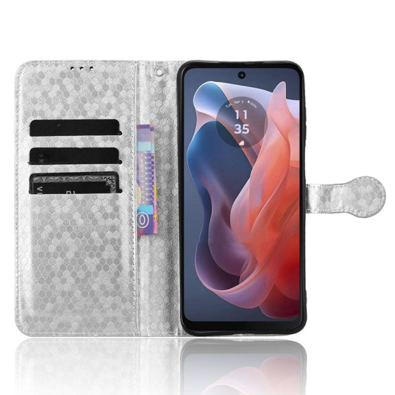 For Motorola Moto G Play 4G 2024 Honeycomb Dot Texture Leather Phone Case(Silver)