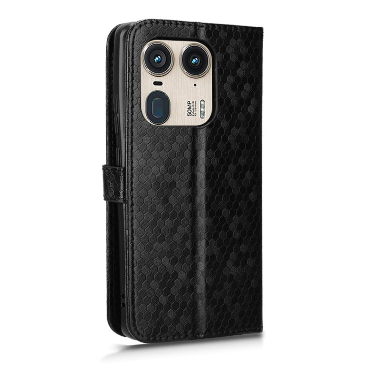 For Motorola Edge 50 Ultra Honeycomb Dot Texture Leather Phone Case(Black)