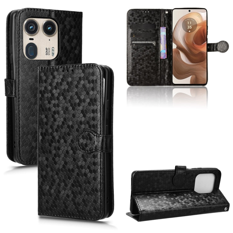 For Motorola Edge 50 Ultra Honeycomb Dot Texture Leather Phone Case(Black)